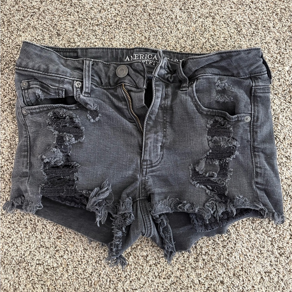 American Eagle Super Stretch Women's Distressed High Rise Black Shorts